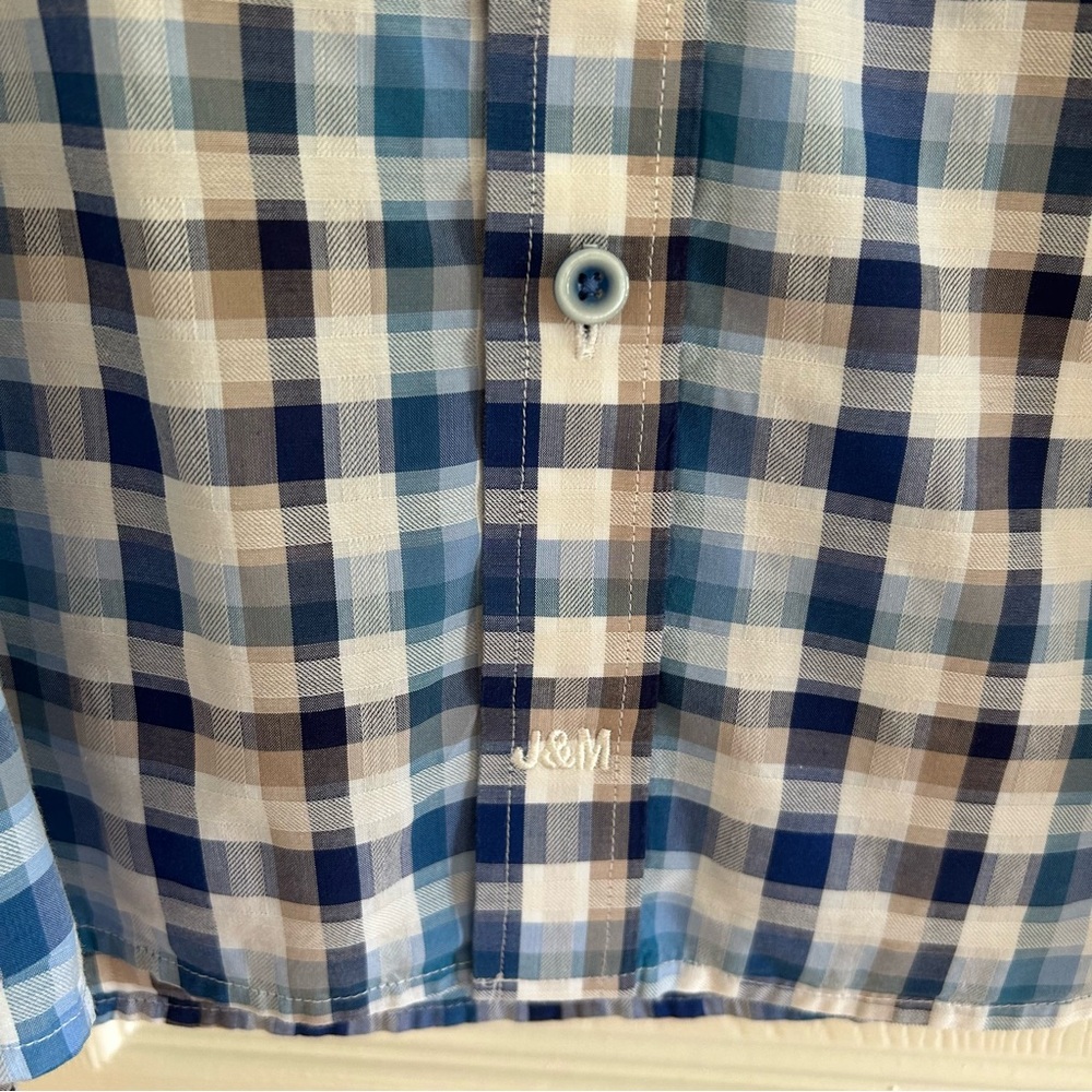 Johnston & Murphy blue and tan check dress shirt - Picture 4 of 8